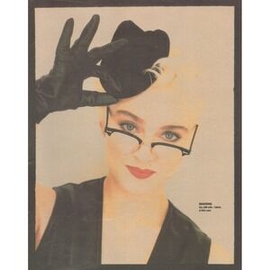 1987 Madonna Magazine Print With Glasses Black Hat and Glove Pop Music Decor